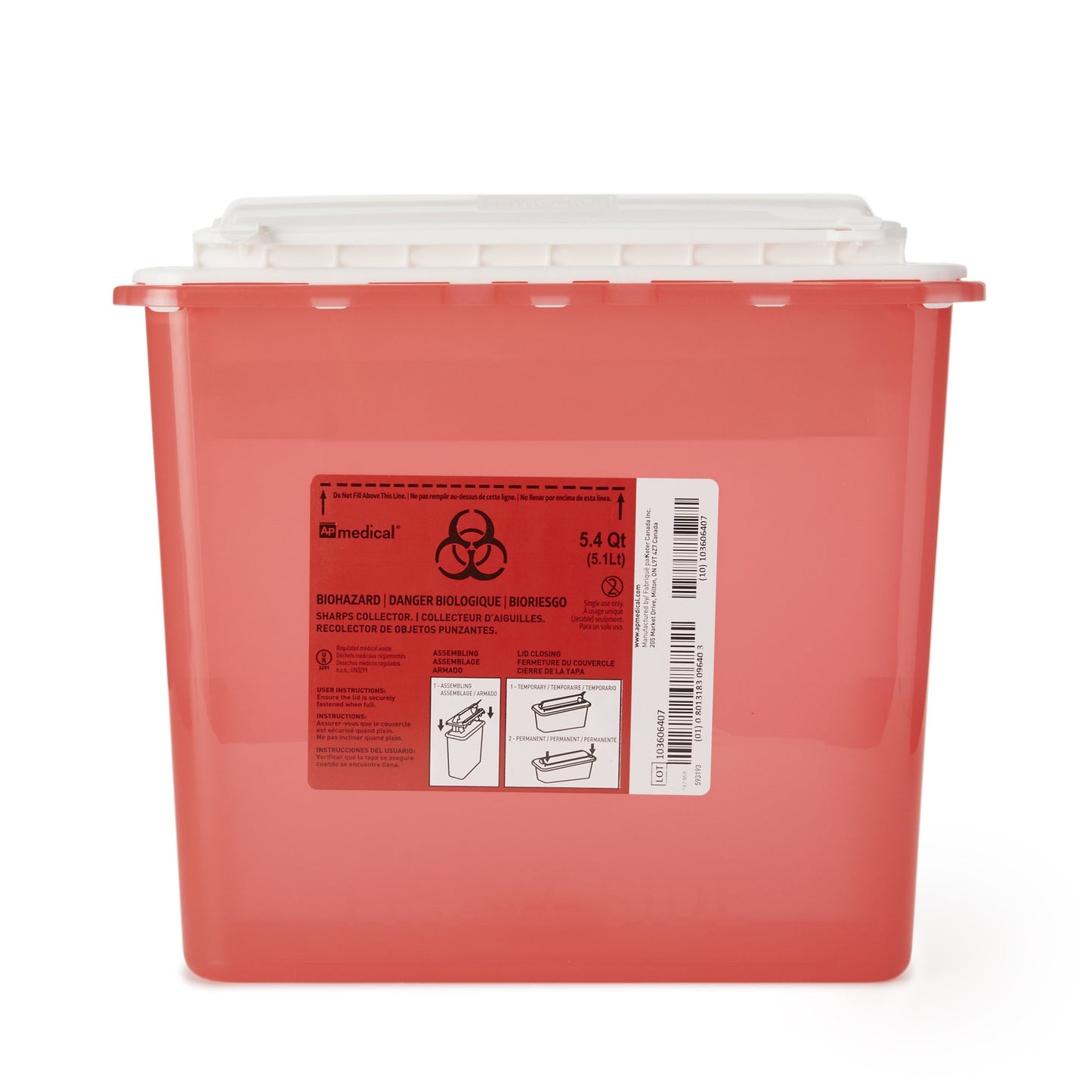 AP Line Sharps Container Red Base 12 L X 4-1/2 W X 10-4/5 H Inch Horizontal Entry 1.35 Gallon (907238_CS)
