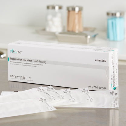 McKesson Argent™ Sure-Check® Sterilization Pouch Ethylene Oxide (EO) Gas / Steam 3-1/2 X 9 Inch Transparent / Blue Self Seal Paper / Film (527134_CS)