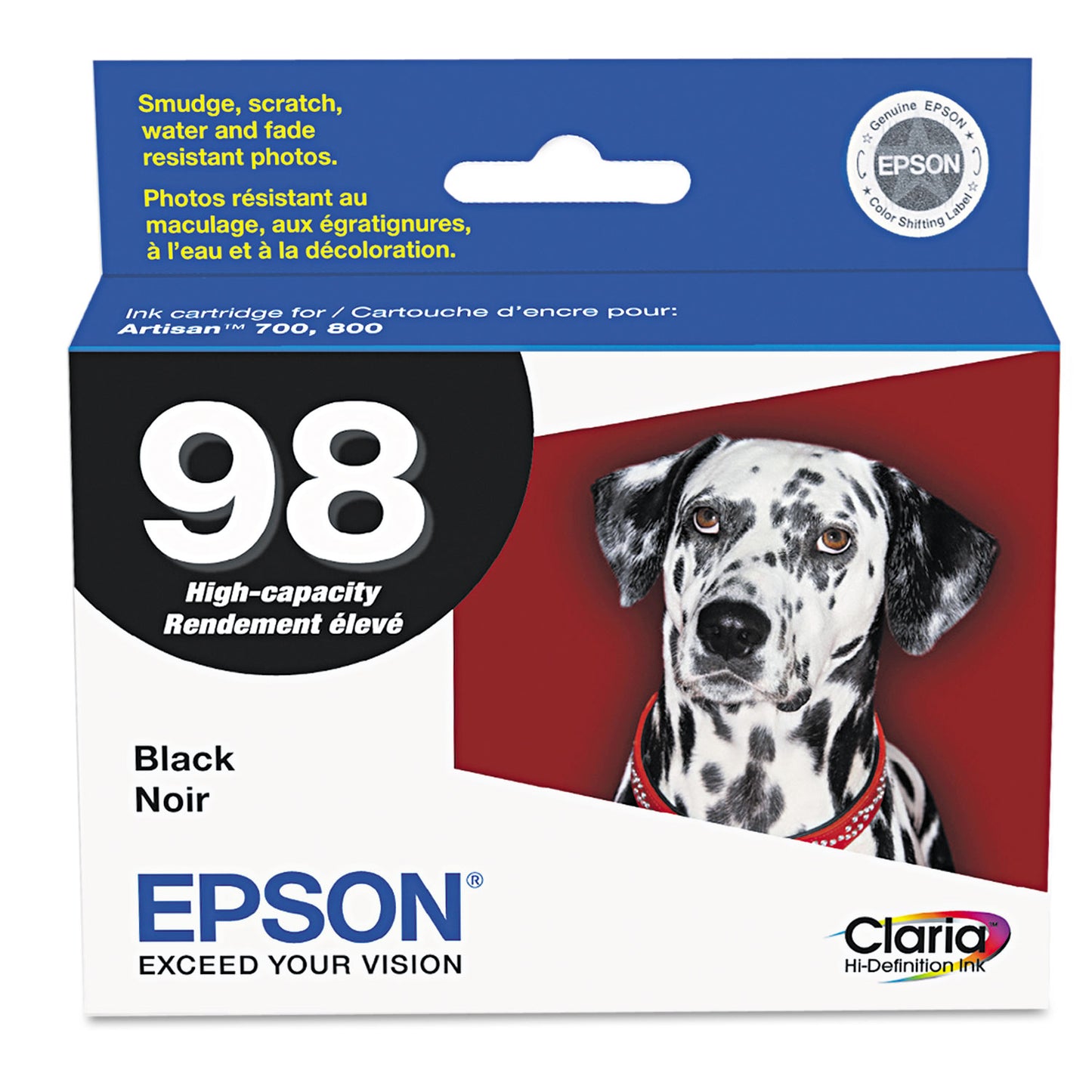 Epson® T098120-S (98) Claria High Yield Ink, 450 Page-Yield, Black (EPST098120S)