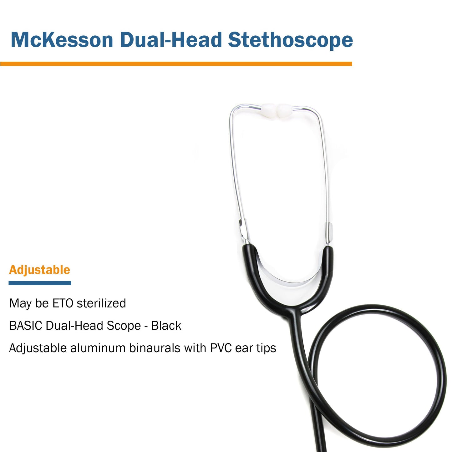 McKesson General Exam Stethoscope Black 1-Tube 22 Inch Tube Double Sided Chestpiece (1007587_EA)