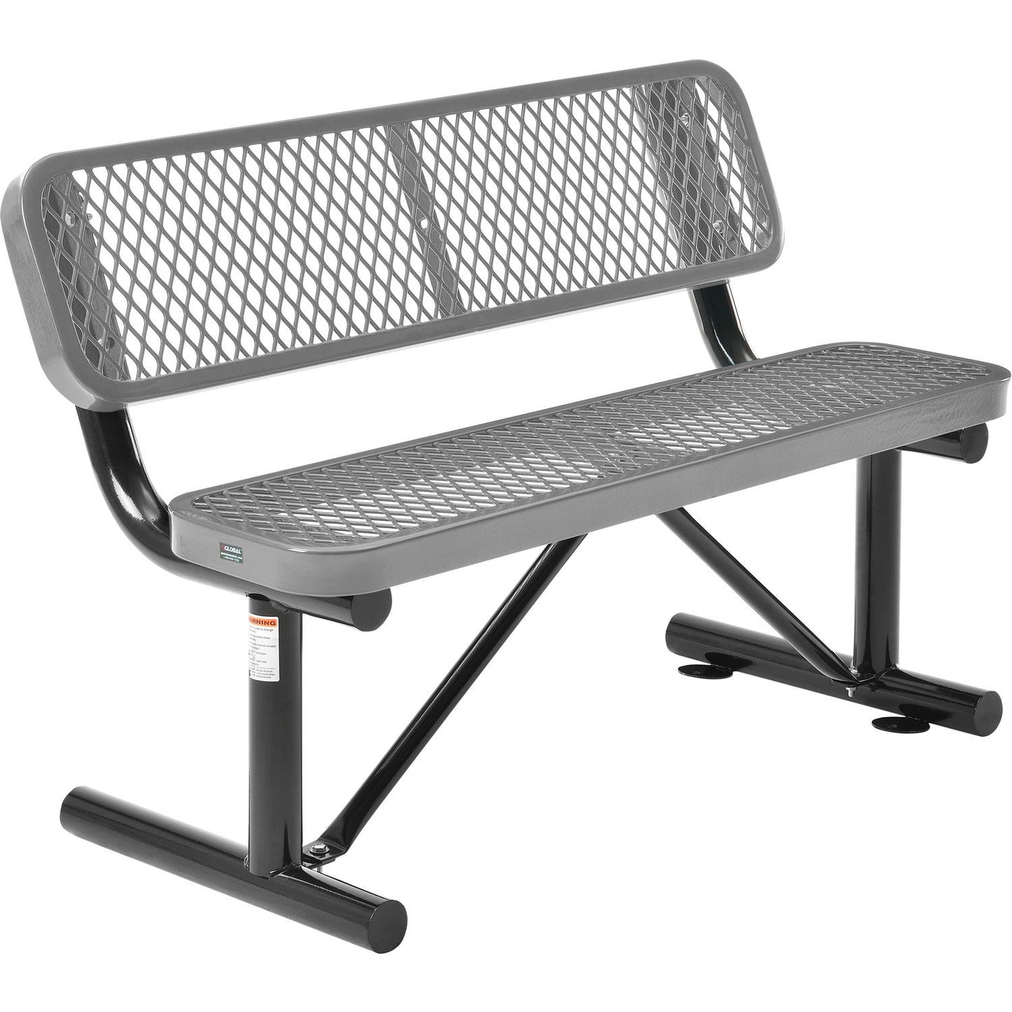 Global Industrial 4' Outdoor Steel Bench w/ Backrest, Expanded Metal, Gray (WB695743GY)