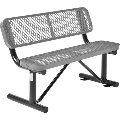 Global Industrial 4' Outdoor Steel Bench w/ Backrest, Expanded Metal, Gray (WB695743GY)