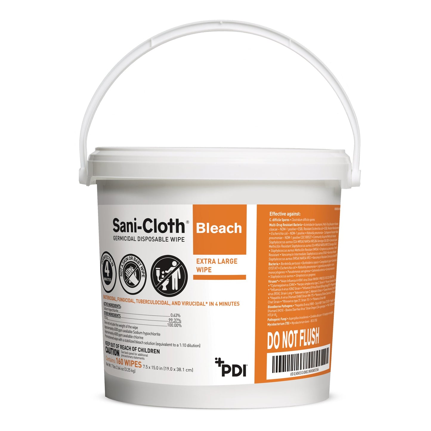 Sani-Cloth® Bleach Premoistened Germicidal Manual Pull Wipe 160 Count Pail Chlorine Scent NonSterile (876341_CS)