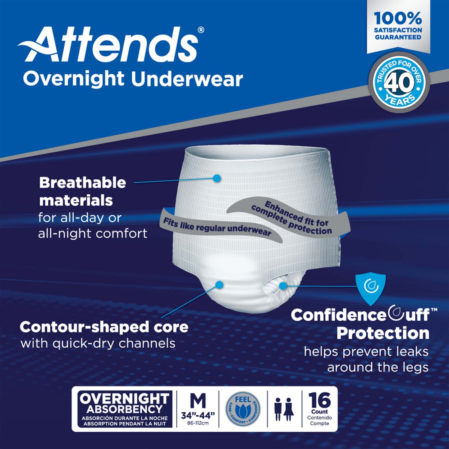 Attends® Overnight Unisex Adult Absorbent Underwear Pull On with Tear Away Seams Medium Disposable Heavy Absorbency (830766_BG)