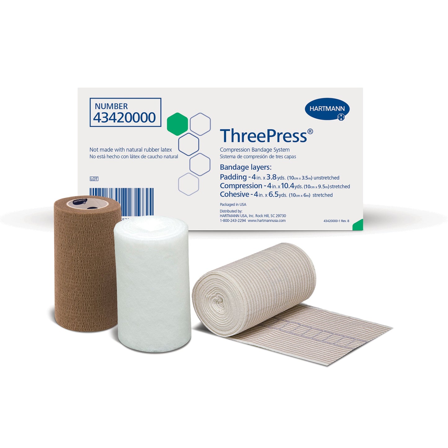 ThreePress® 3 Layer Compression Bandage System Multiple Sizes Self-Adherent Closure Tan / White NonSterile 35 to 40 mmHg (683388_EA)