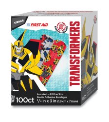American® White Cross Stat Strip® Adhesive Strip 3/4 X 3 Inch Plastic Rectangle Kid Design (Transformers) Sterile (980582_BX)