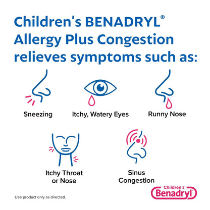 Children’s BENADRYL® Allergy Plus Congestion Children's Allergy Relief 12.5 mg - 5 mg Strength Liquid 4 oz. (1252651_EA)