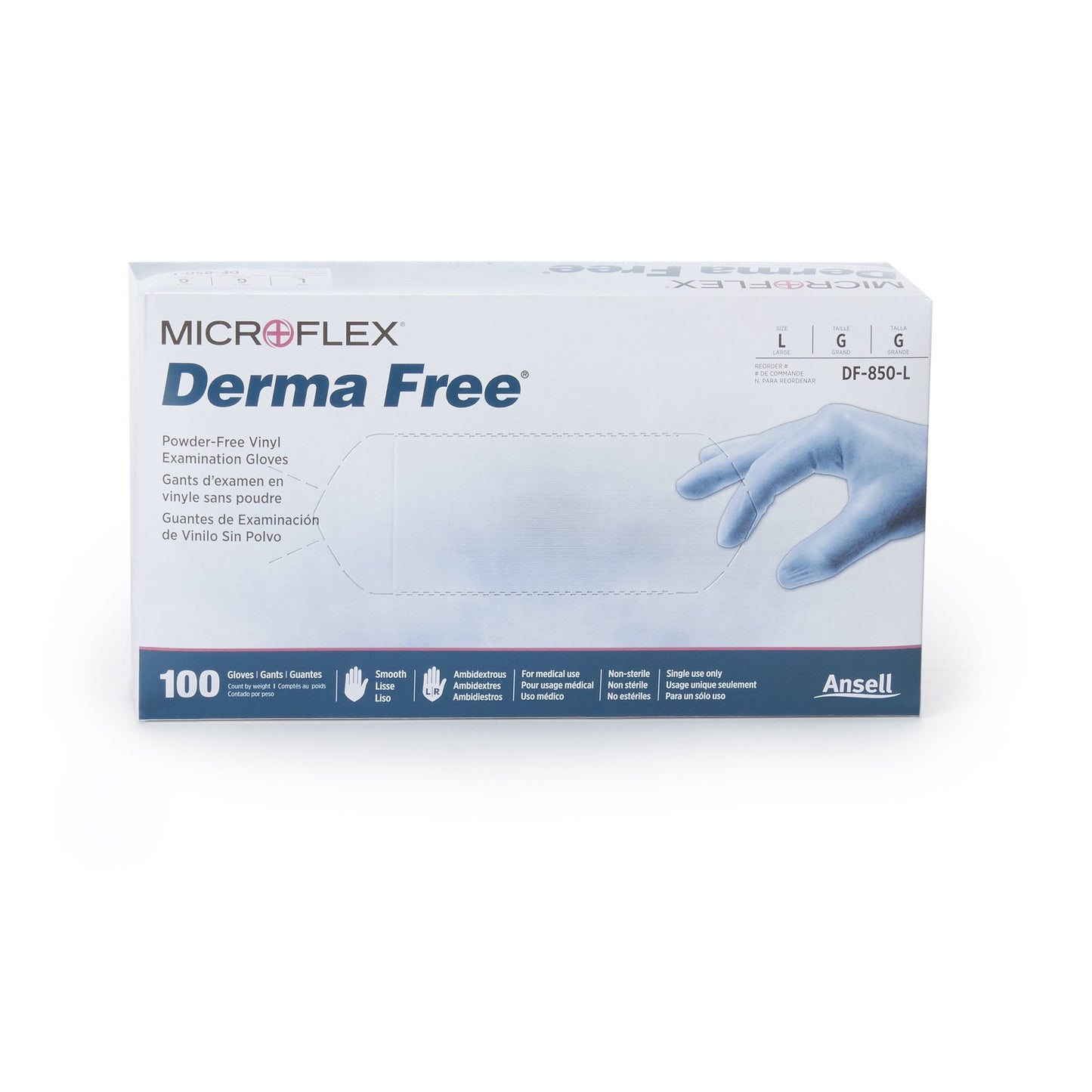 Derma Free™ Exam Glove Large NonSterile Vinyl Standard Cuff Length Smooth Clear Not Rated (816891_BX)