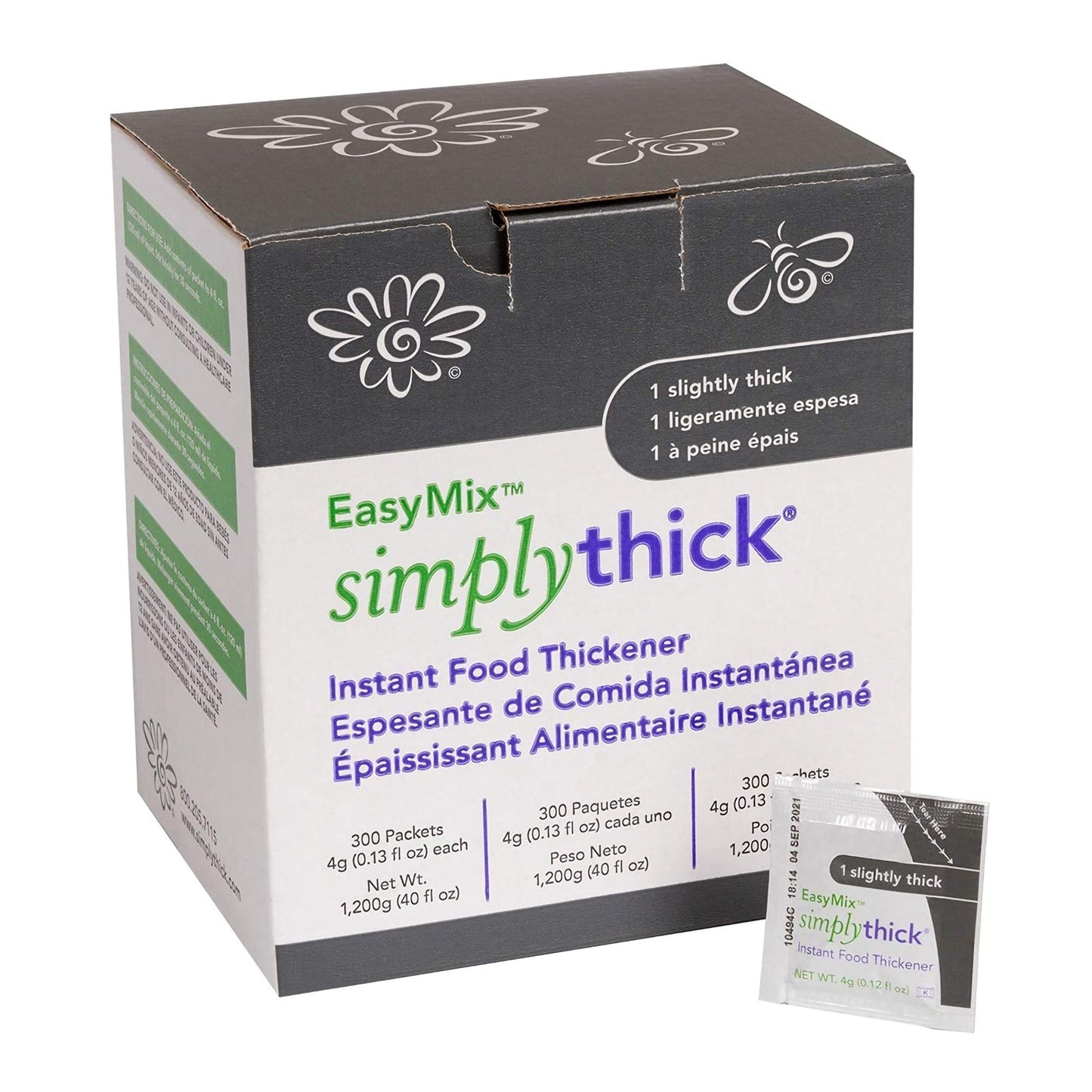 SimplyThick® Easy Mix Food and Beverage Thickener 4 oz. Individual Packet Unflavored Gel IDDSI Level 1 Slightly Thick (1190408_BX)