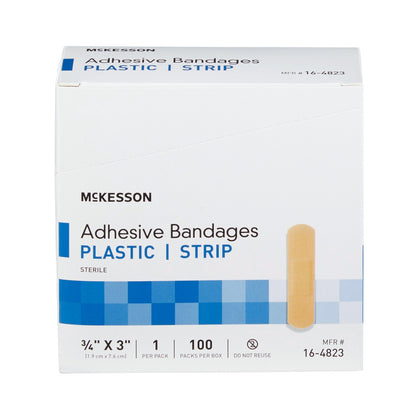 McKesson Adhesive Strip 3/4 X 3 Inch Plastic Rectangle Tan Sterile (464083_BX)