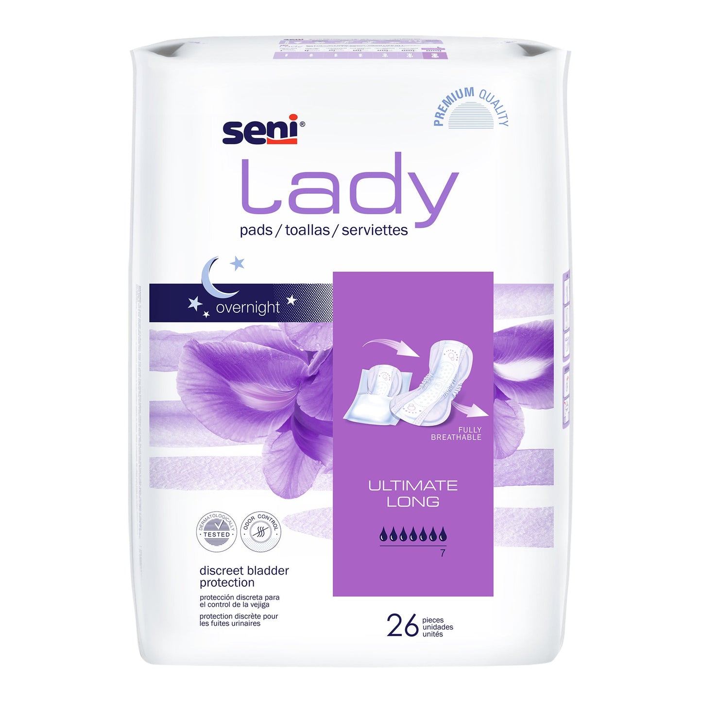 Seni® Lady Ultimate Bladder Control Pad 16-1/2 Inch Length Heavy Absorbency Super Absorbent Core One Size Fits Most (1222539_PK)