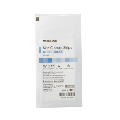 McKesson Skin Closure Strip 1/2 X 4 Inch Nonwoven Material Reinforced Strip White (876309_BX)