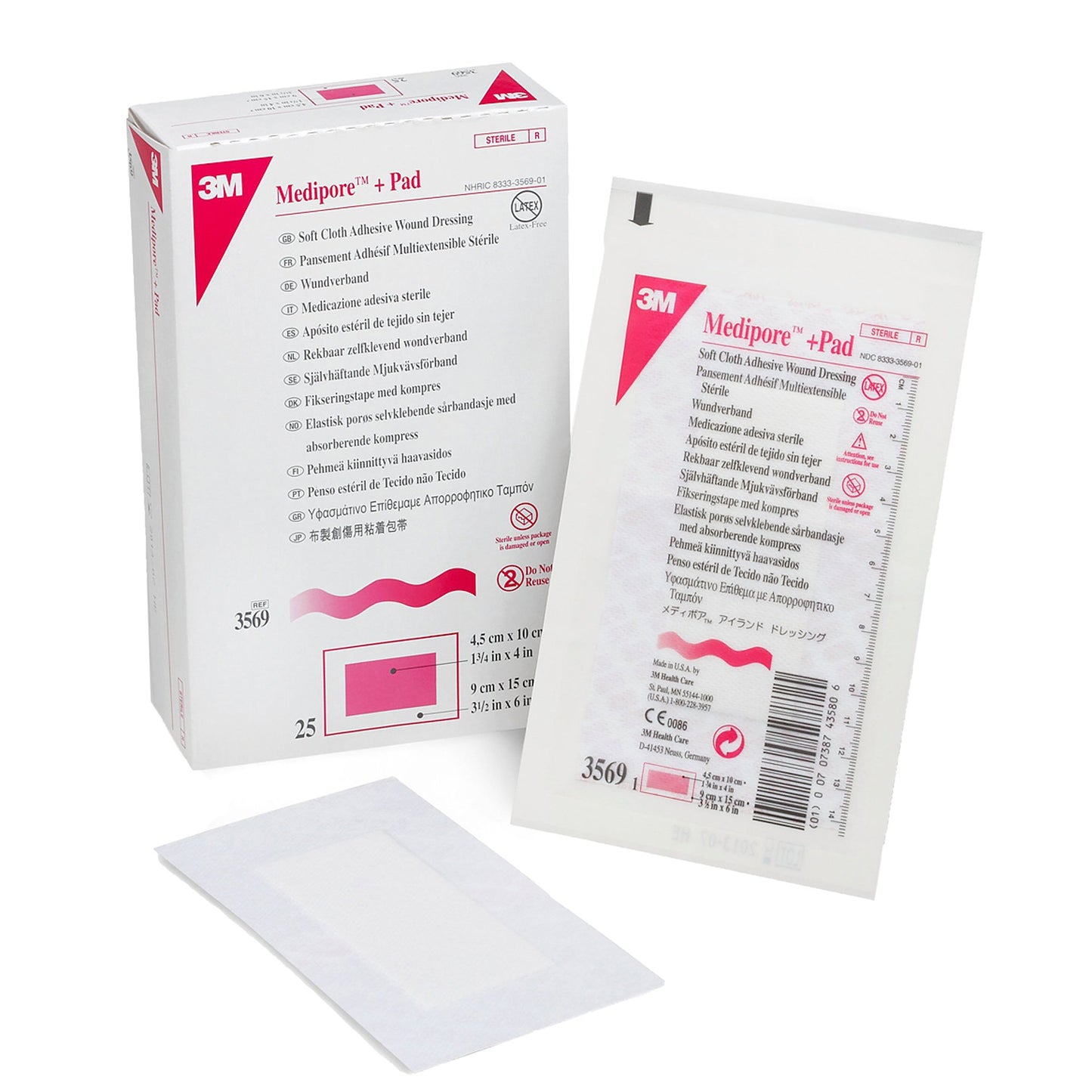 3M™ Medipore™ Composite Dressing 3-1/2 X 6 Inch Rectangle Sterile Nonwoven Backing (324094_BX)
