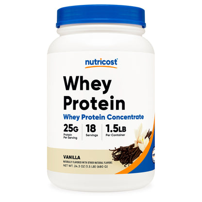 Nutricost Whey Protein Concentrate Oral Supplement Vanilla Flavor Powder 1.5 lb. Canister (1270266_CS)
