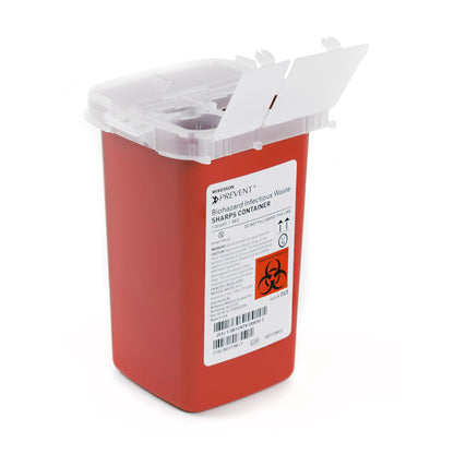 McKesson Prevent® Sharps Container Red Base 6-1/4 H X 4-1/4 W X 4-1/4 D Inch Vertical Entry 0.25 Gallon (855064_EA)