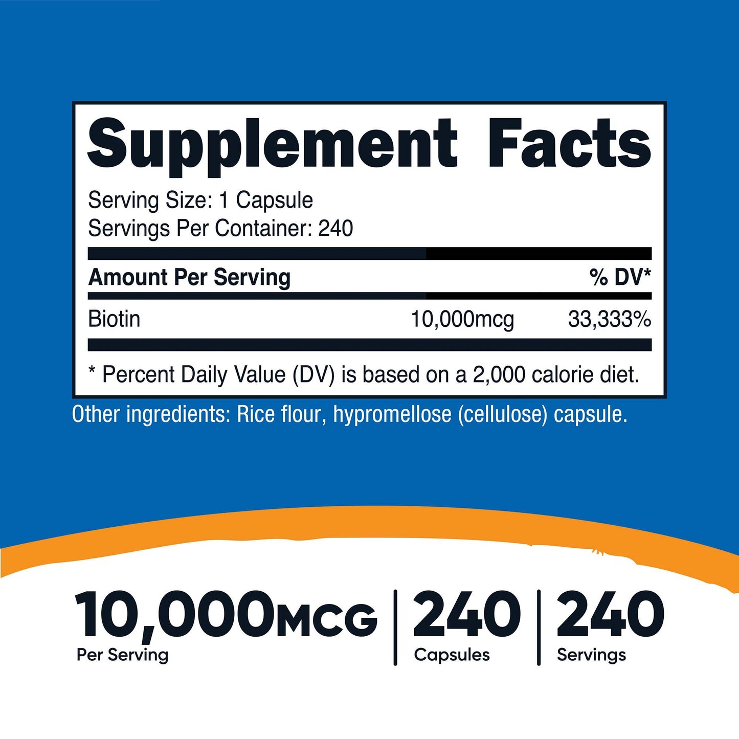 nutricost® Dietary Supplement Biotin 10 mg Strength Capsule 240 Per Bottle (1270255_BT)