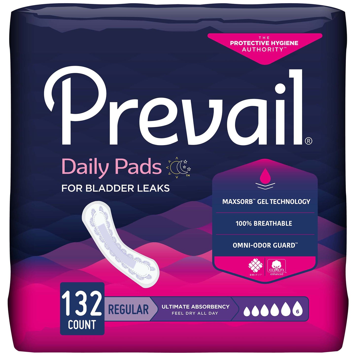 Prevail® Daily Pads Bladder Control Pad 16 Inch Length Heavy Absorbency Polymer Core One Size Fits Most (810357_CS)