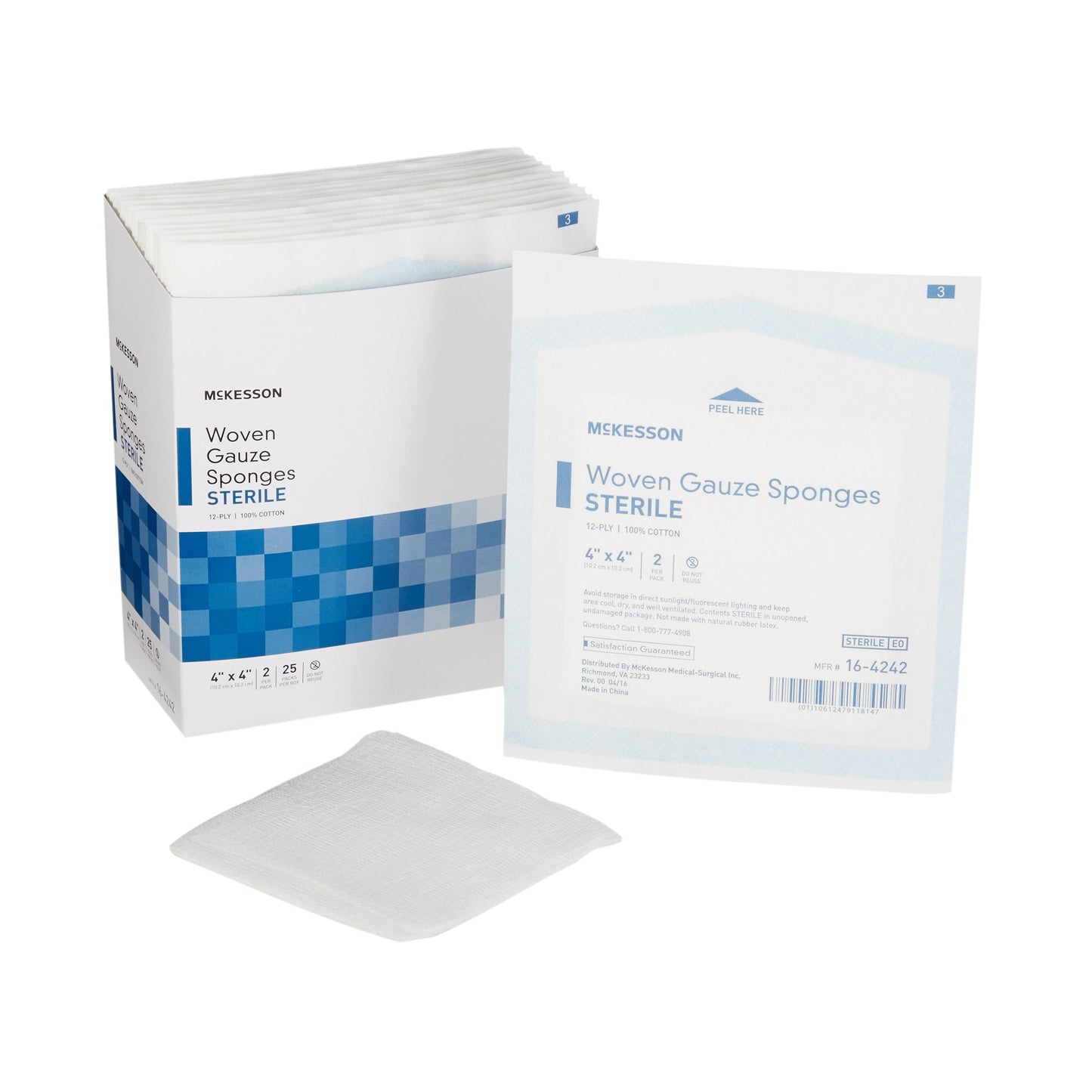 McKesson Gauze Sponge 4 X 4 Inch 12-Ply Sterile 2 per Pack (762703_CS)