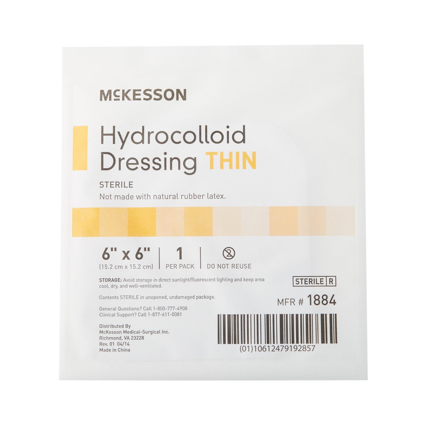 McKesson Thin Hydrocolloid Dressing Film Backing 6 X 6 Inch Square Hydrocolloid / Film (882983_CS)