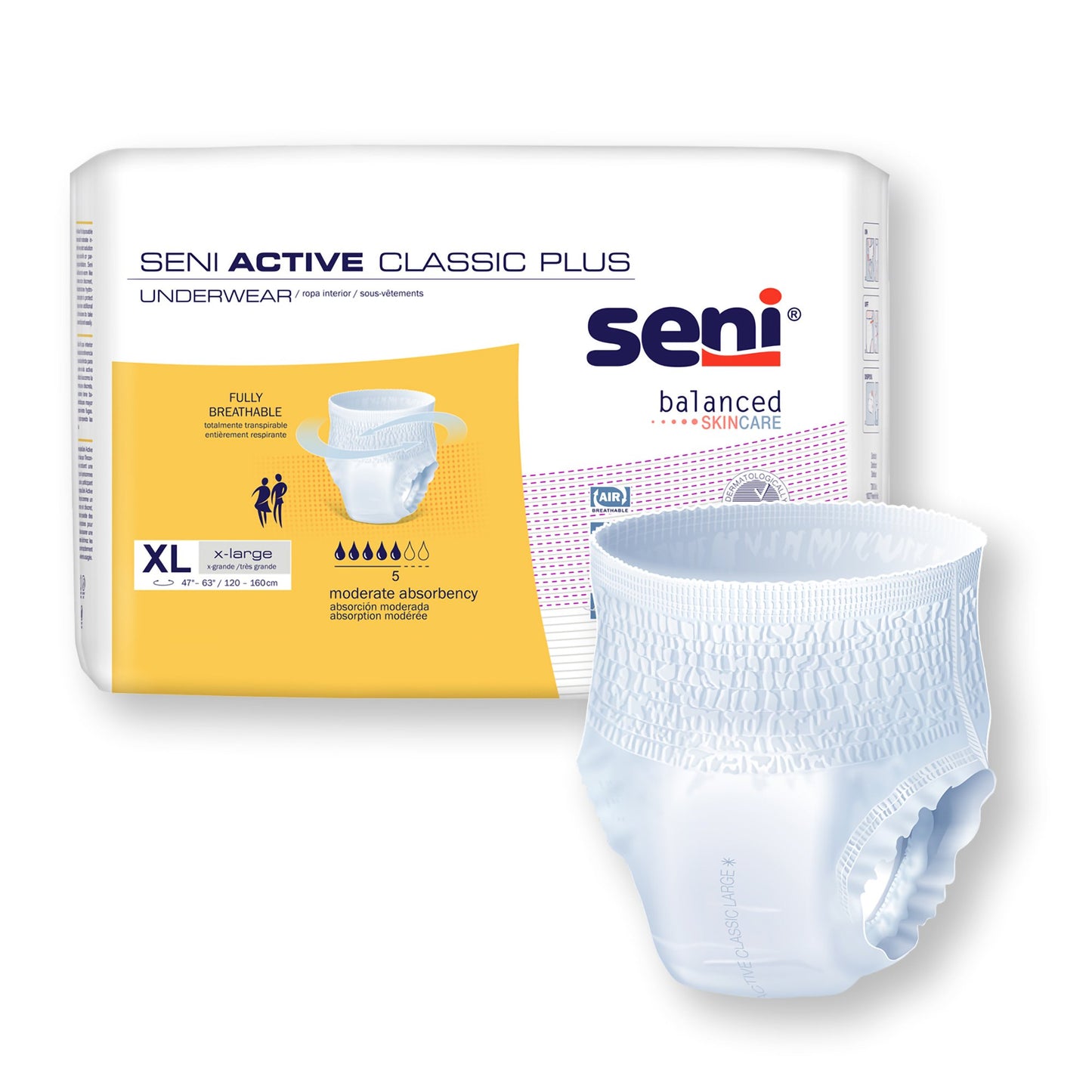 Seni® Active Classic Plus Unisex Adult Absorbent Underwear Pull On with Tear Away Seams X-Large Disposable Moderate Absorbency (1163841_CS)