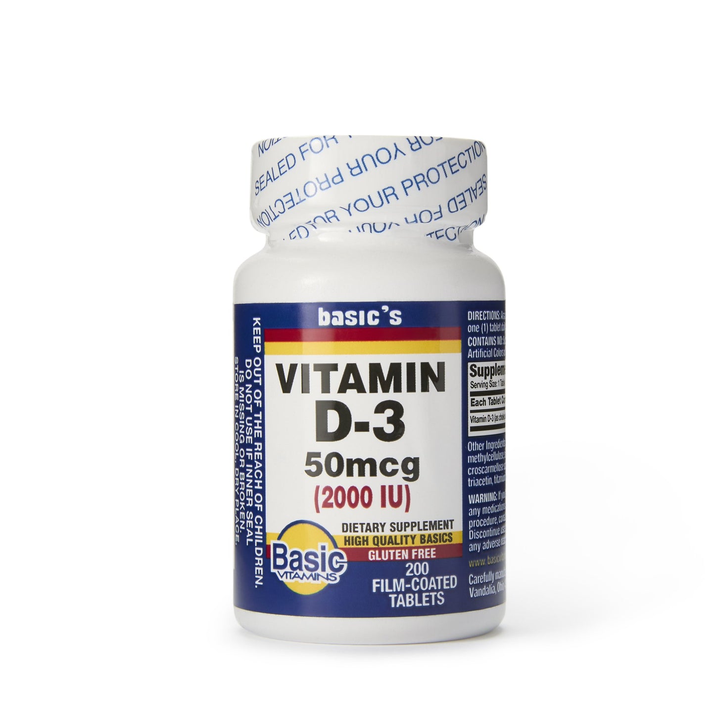 Basic's Dietary Supplement Vitamin D3 2,000 IU Strength Tablet 200 per Bottle (834717_BT)