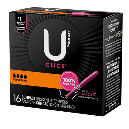 U by Kotex® Click® Tampon Super Plus Absorbency Plastic Applicator Individually Wrapped (1184200_CS)
