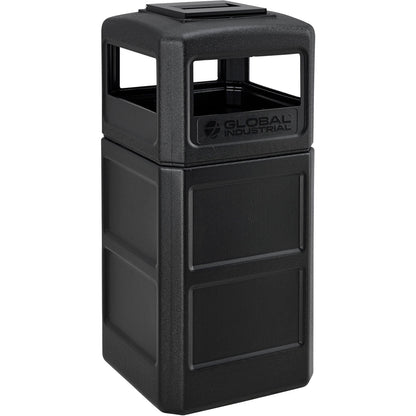 Global Industrial Square Plastic Waste Receptacle With Ashtray Lid, 42 Gallon, Black (WB641540BK)