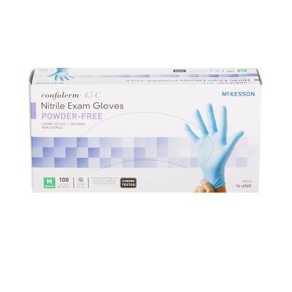 McKesson Confiderm® 4.5C Exam Glove Medium NonSterile Nitrile Standard Cuff Length Textured Fingertips Blue Chemo Tested (921603_CS)