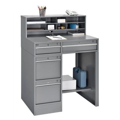 Global Industrial Pedestal Shop Desk w/ 4 Drawers & Shelf, 38"W x 29"D, Gray (WB319063)