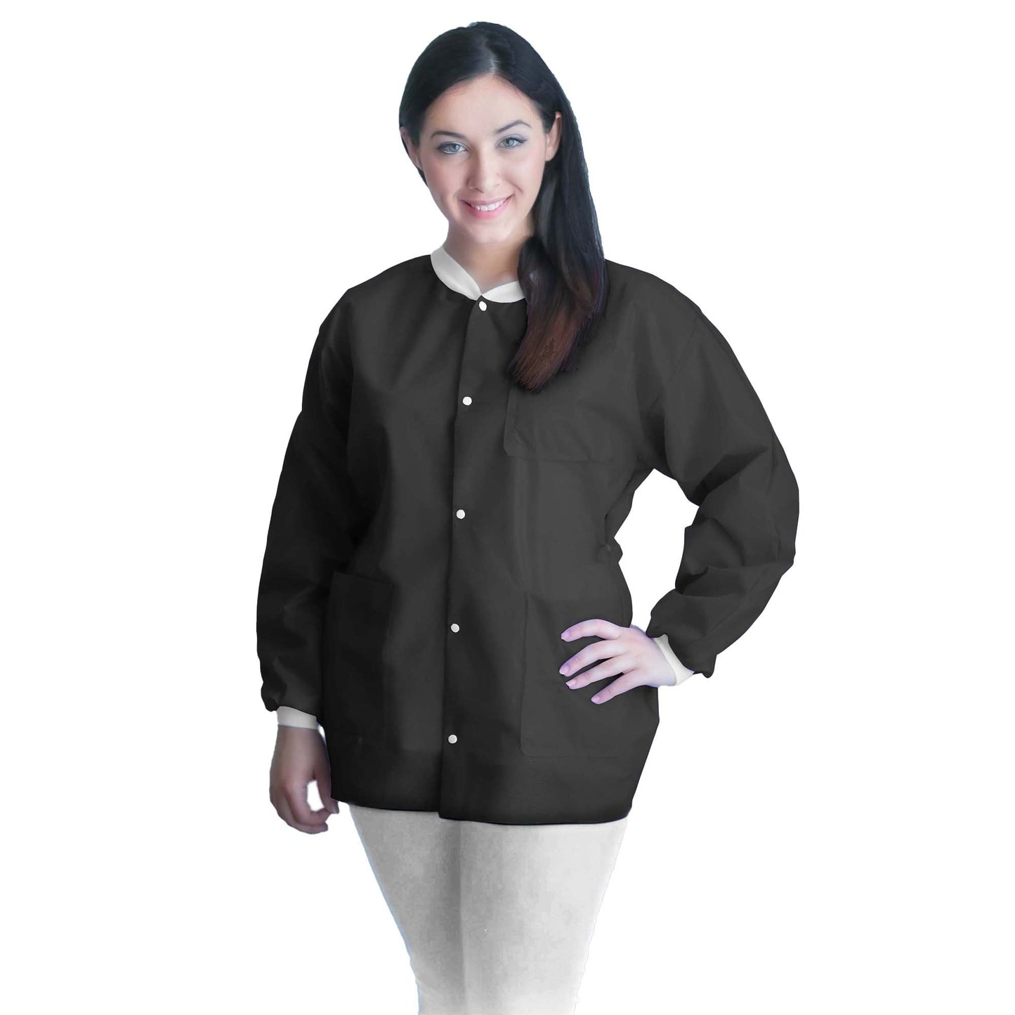FitMe™ Lab Jacket Black Medium Hip Length 3-Layer SMS Disposable (1194400_BG)