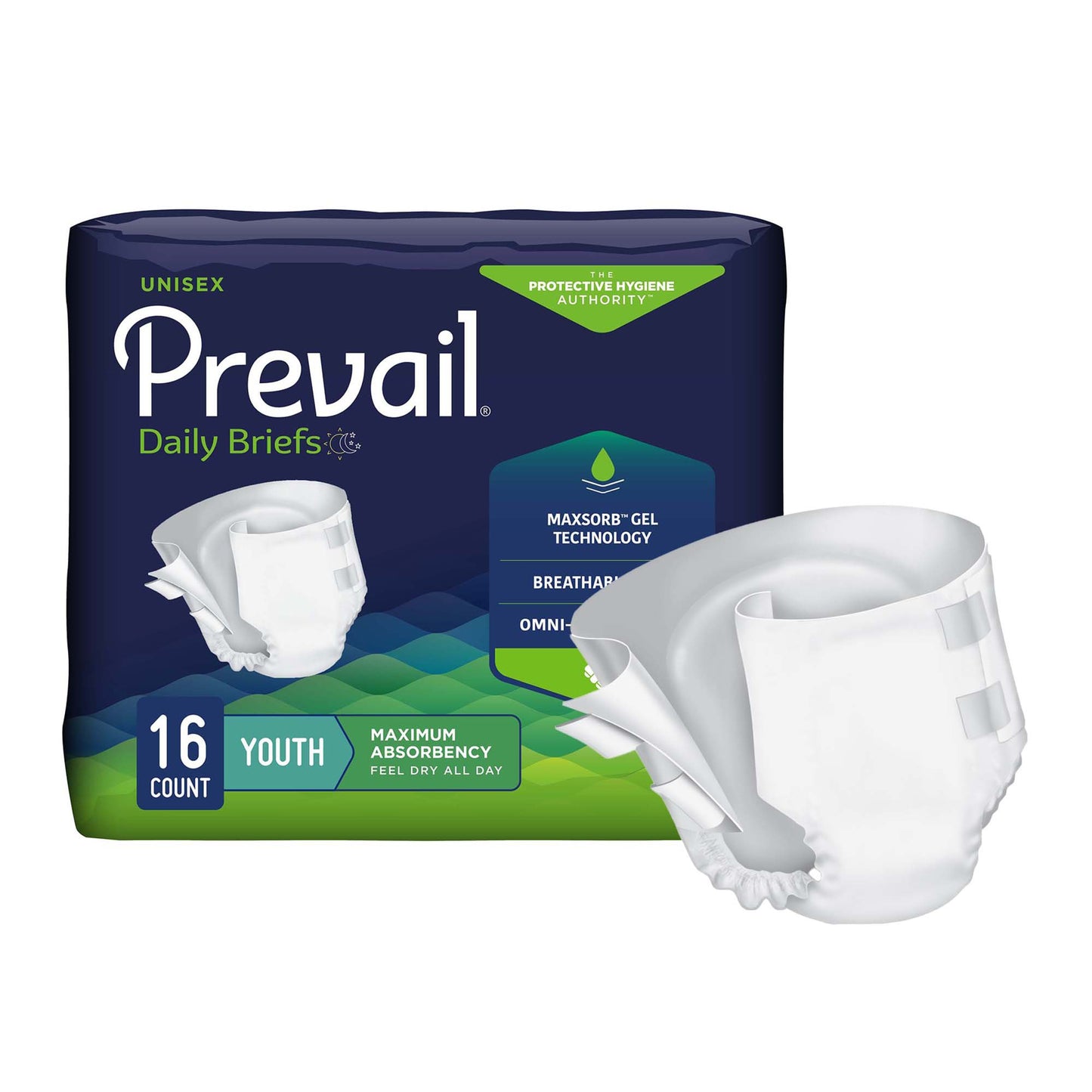 Prevail® Daily Briefs Unisex Youth Incontinence Brief X-Small Disposable Heavy Absorbency (677289_CS)