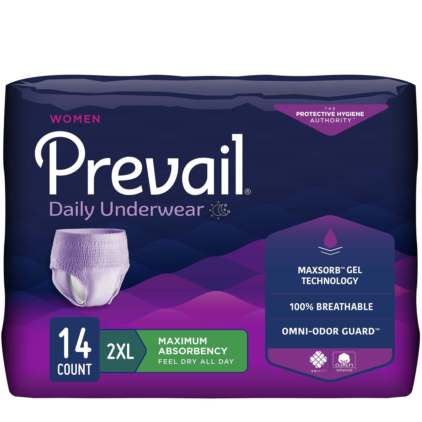 Prevail® Daily Underwear Female Adult Absorbent Underwear Pull On with Tear Away Seams 2X-Large Disposable Heavy Absorbency (1126187_BG)