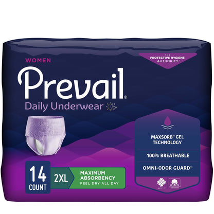 Prevail® Daily Underwear Female Adult Absorbent Underwear Pull On with Tear Away Seams 2X-Large Disposable Heavy Absorbency (1126187_CS)