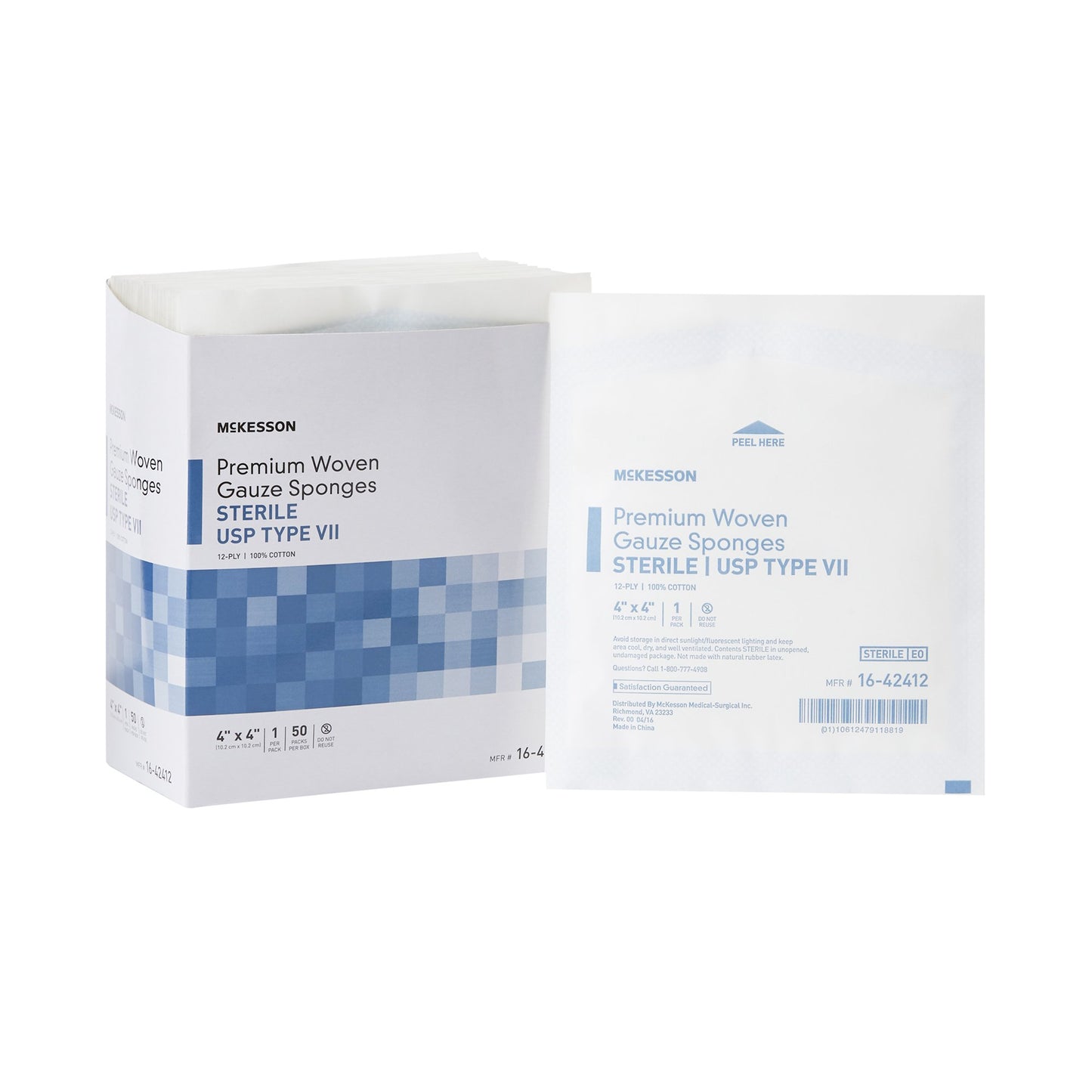 McKesson Gauze Sponge 4 X 4 Inch 12-Ply Sterile 1 per Pack (446049_CS)