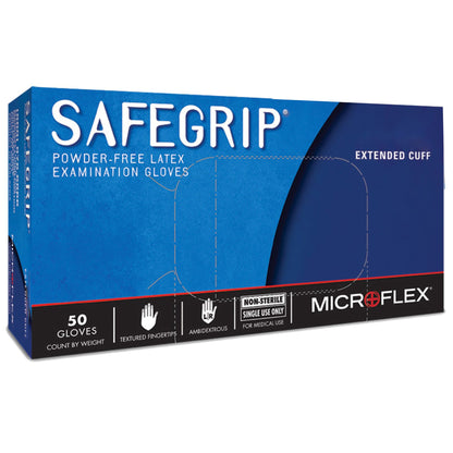 SafeGrip® Exam Glove Medium NonSterile Latex Extended Cuff Length Textured Fingertips Blue Chemo Tested (306872_CS)