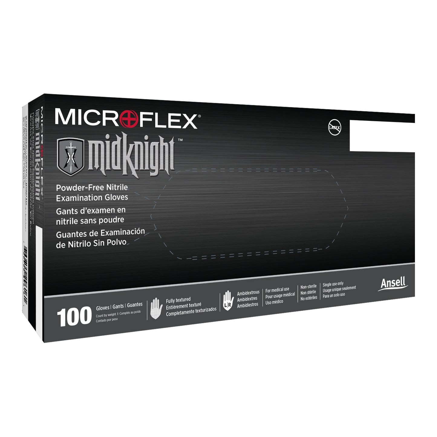 MICROFLEX® MidKnight™ Exam Glove Small NonSterile Nitrile Standard Cuff Length Fully Textured Black Fentanyl Tested (688020_CS)