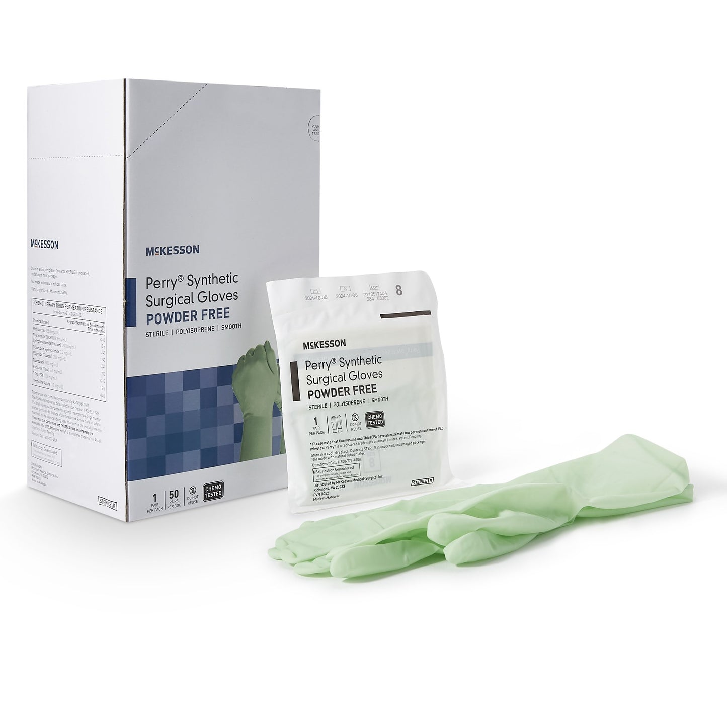 McKesson Perry® Performance Plus Surgical Glove Size 8 Sterile Polyisoprene Standard Cuff Length Smooth Green Chemo Tested (1044724_BX)