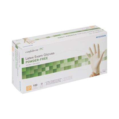 McKesson Confiderm® Exam Glove X-Small NonSterile Latex Standard Cuff Length Fully Textured Ivory Not Rated (921596_BX)
