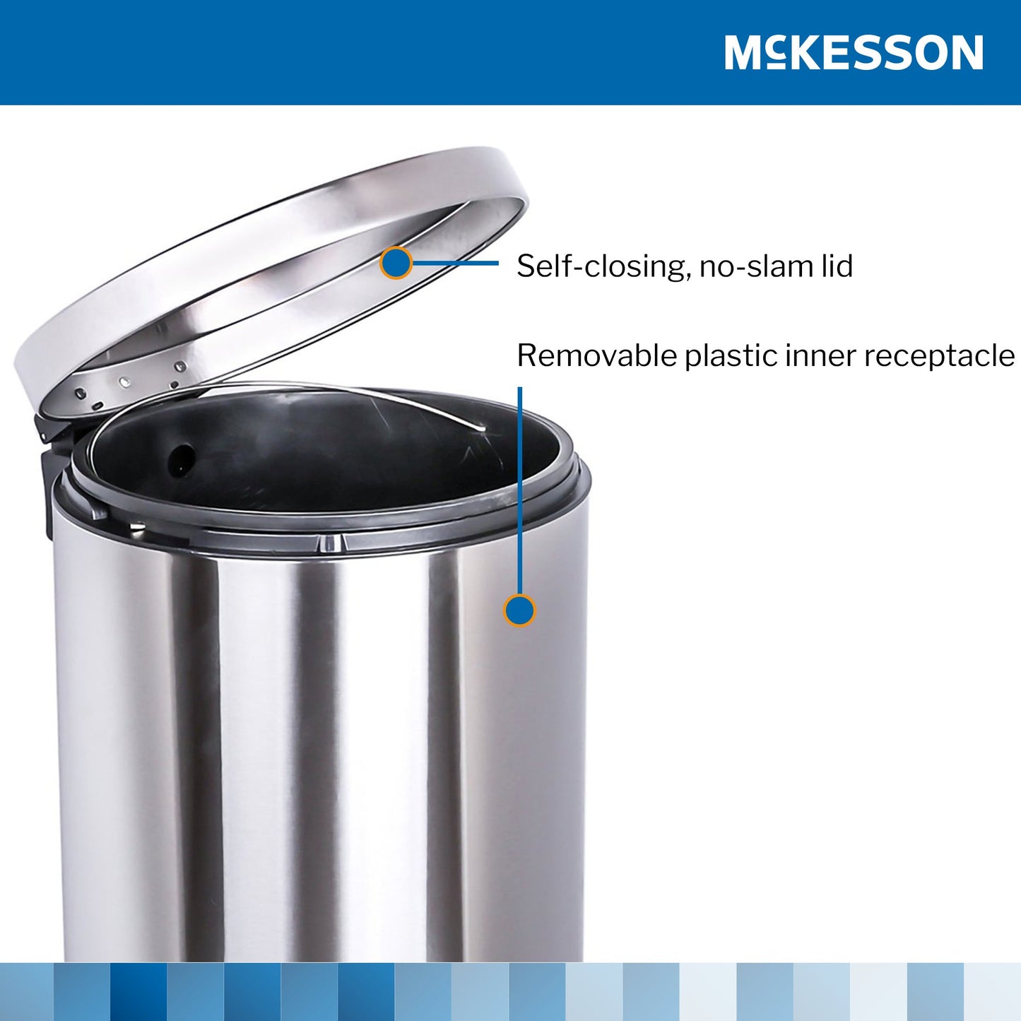 McKesson Trash Can 32 Quart / 8 gal. Silver Metal Round (1223690_EA)