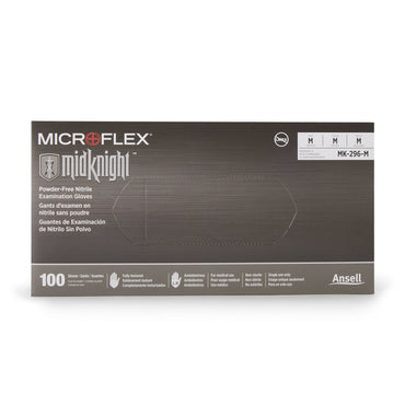 MICROFLEX® MidKnight™ Exam Glove Medium NonSterile Nitrile Standard Cuff Length Fully Textured Black Fentanyl Tested (688019_BX)