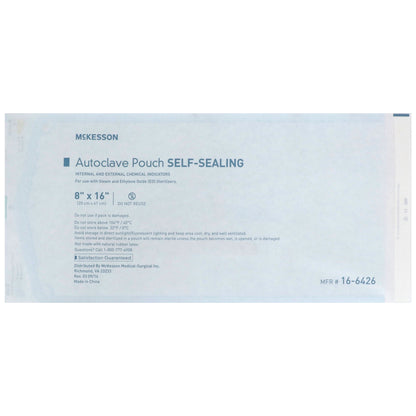 McKesson Sterilization Pouch Ethylene Oxide (EO) Gas / Steam 8 X 16 Inch Transparent Blue / White Self Seal Paper / Film (960946_BX)