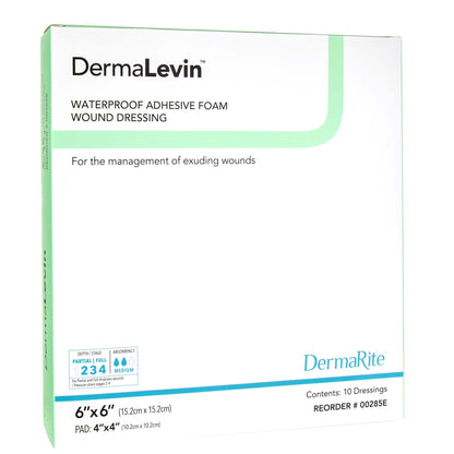DermaLevin® Foam Dressing 6 X 6 Inch With Border Waterproof Backing Hydrocolloid Adhesive Square Sterile (584140_EA)