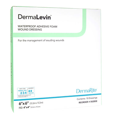 DermaLevin® Foam Dressing 6 X 6 Inch With Border Waterproof Backing Hydrocolloid Adhesive Square Sterile (584140_BX)
