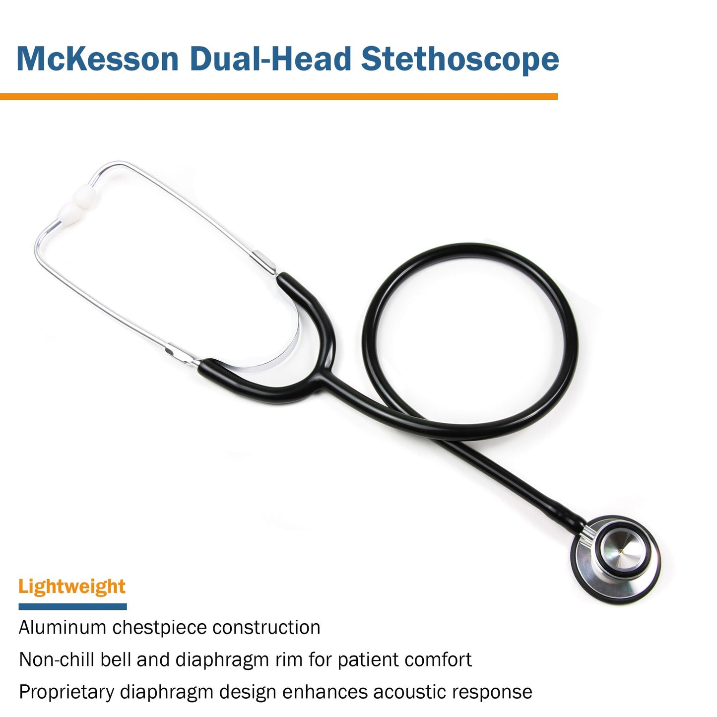 McKesson General Exam Stethoscope Black 1-Tube 22 Inch Tube Double Sided Chestpiece (1007587_EA)