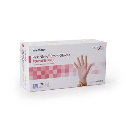 McKesson Pink Nitrile® Exam Glove X-Large NonSterile Nitrile Standard Cuff Length Textured Fingertips Pink Not Rated (1065404_CS)
