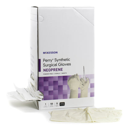 McKesson Perry® Synthetic Surgical Gloves Surgical Glove Size 6.5 Sterile Polychloroprene Standard Cuff Length Smooth Cream Chemo Tested (1044745_CS)