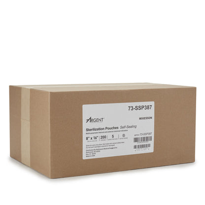 McKesson Argent™ Sure-Check® Sterilization Pouch Ethylene Oxide (EO) Gas / Steam 8 X 16 Inch Transparent / Blue Self Seal Paper / Film (527135_BX)