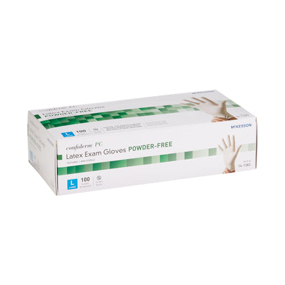 McKesson Confiderm® Exam Glove Large NonSterile Latex Standard Cuff Length Fully Textured Ivory Not Rated (921599_BX)