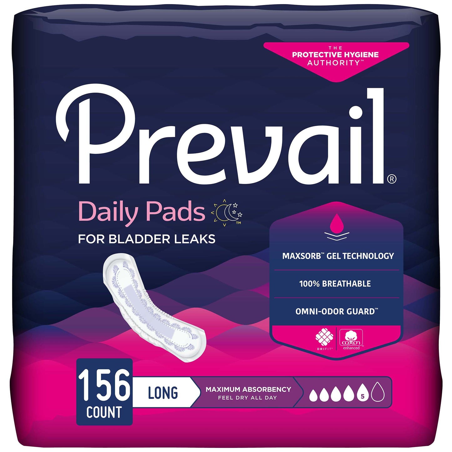 Prevail® Daily Pads Bladder Control Pad 13 Inch Length Heavy Absorbency Polymer Core One Size Fits Most (810356_PK)