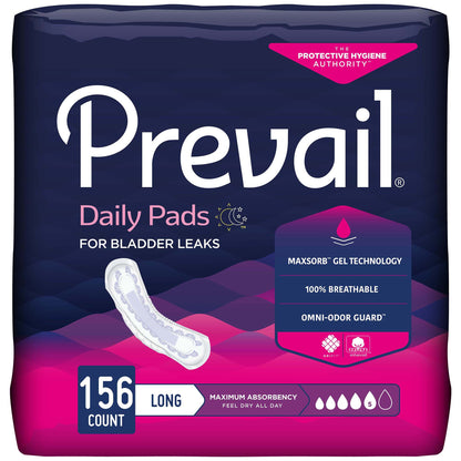 Prevail® Daily Pads Bladder Control Pad 13 Inch Length Heavy Absorbency Polymer Core One Size Fits Most (810356_CS)